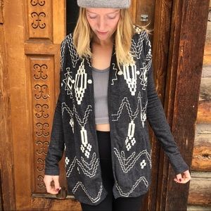 Lucky Brand - Dark Grey w/ Cream Embroidery Cozy Sweater. Size XS.